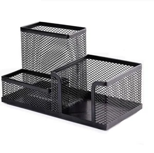 Mesh Desk Organizer Caddy 3 bin - Black