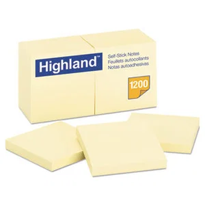 Self Sticky Notes Yellow Highland 12/Pack