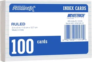 Ruled White Index Cards ( 3" x 5"") 100 Count