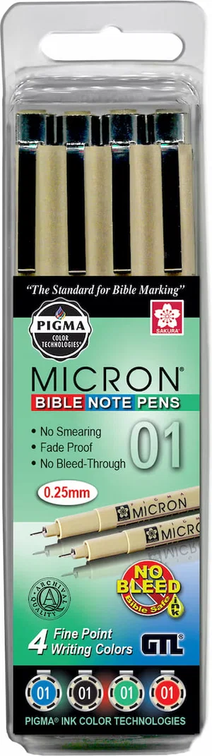 Pen-Pigma Micron (01) Fine Point Bible Note Pen -Set Of 4