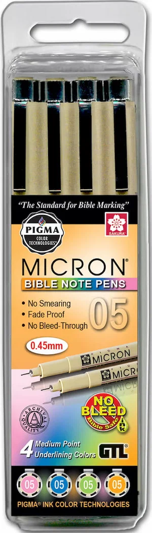 Pen-Pigma Micron (05) Medium Point Bible Note Pen -Set Of 4