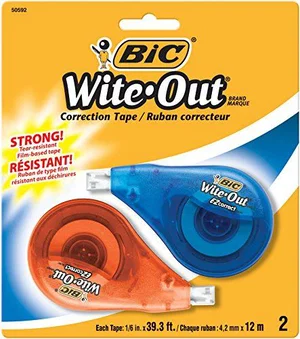 Correction Tape Wite Out 2/pk Asstd. Colours