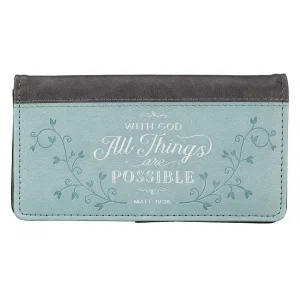 Checkbook Cover All Things Are Possible Faux Leather Light Blue - Matthew 19:26