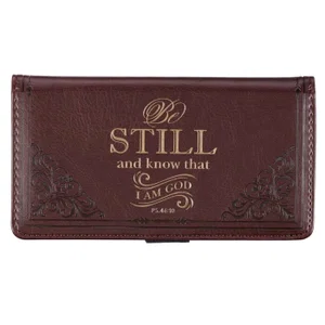 Checkbook Cover Be Still and Know Brown Faux Leather - Psalm 46:1- Disconti