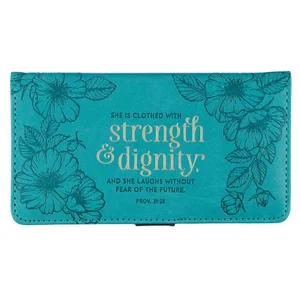 Checkbook Cover Strength & Dignity Teal Faux Leather -Proverbs 31:25
