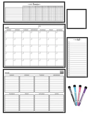 Black & White Dry-Erase Magnetic Calendar Set
