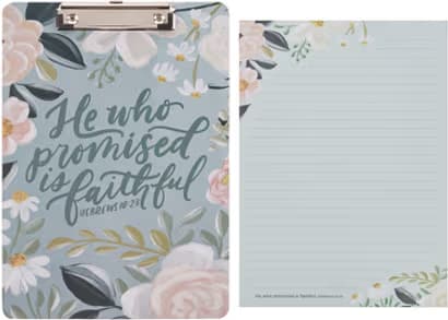 Clipboard w/Pad Blue Floral He Who Promised is Faithful Heb. 10:23
