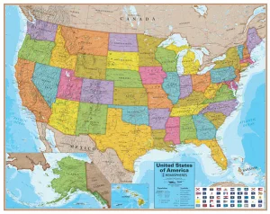 USA Wall Map with Flags 38" X 48""