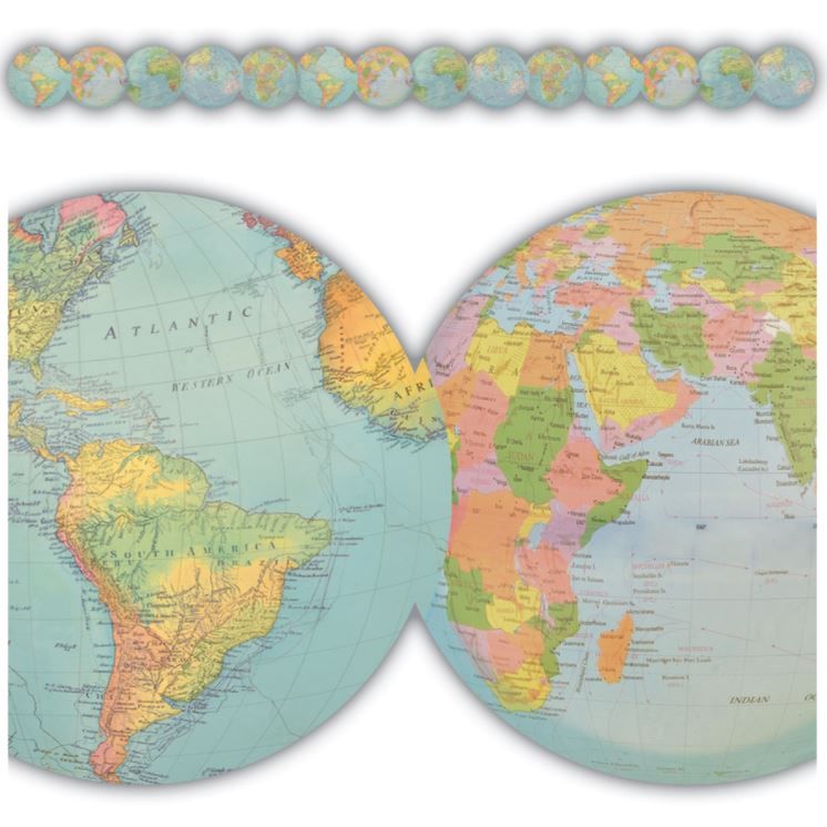 Image of Die-Cut Border Trim Travel the Map Globes