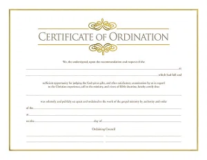 Certificate-Ordination-Minister w/Gold Foil Embossing