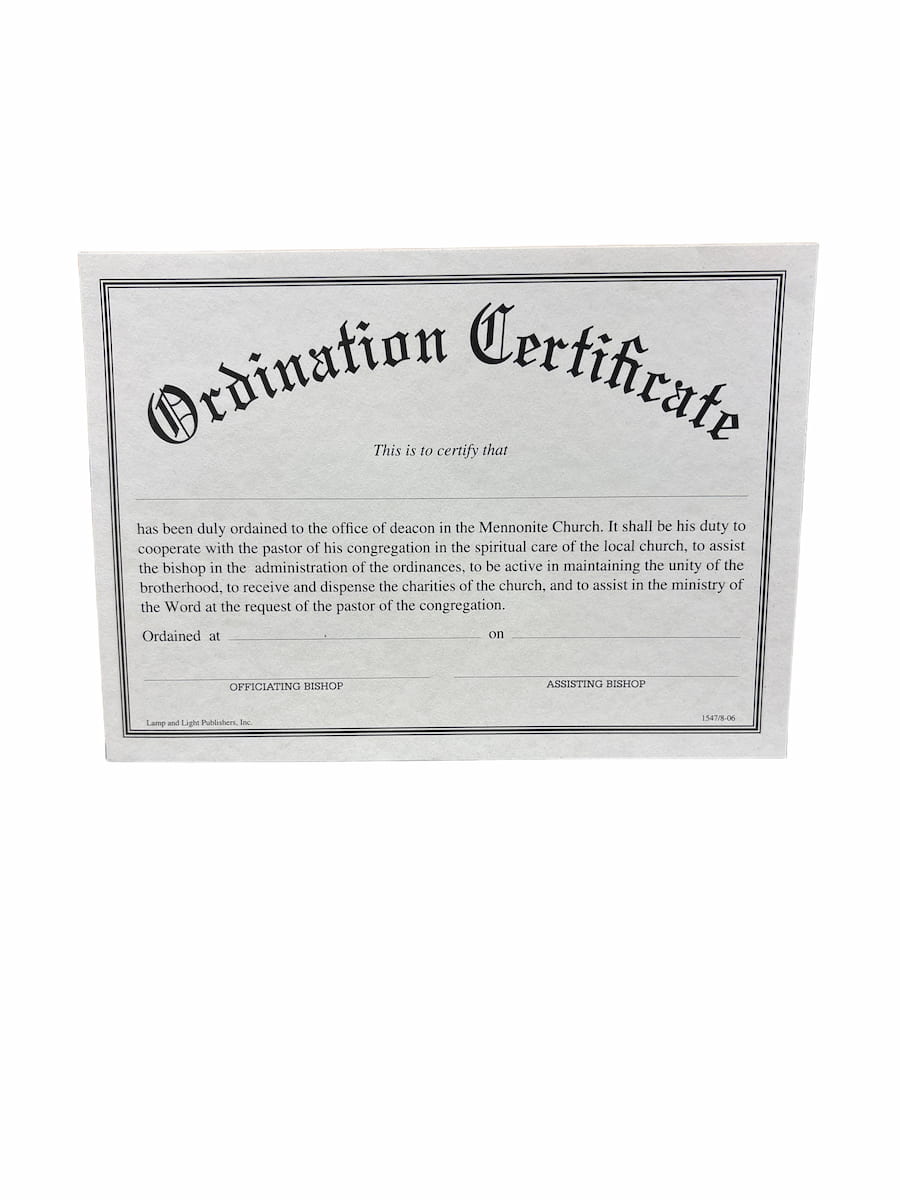 Ordination Certificate Deacon