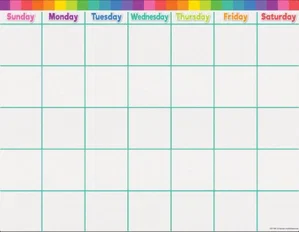Write-On / Wipe-Off Colourful Calendar Chart 17" x 22""