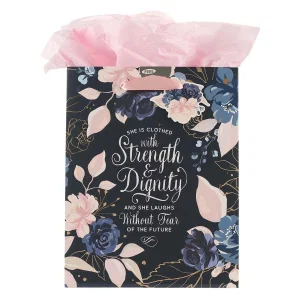 Gift Bag Blue Roses Strength and Dignity Medium - Proverbs 31:25