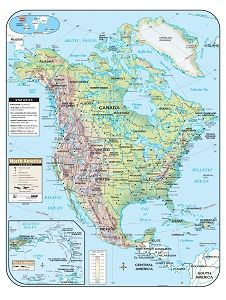 MAP: NORTH AMERICA LAMINATED 28X37`