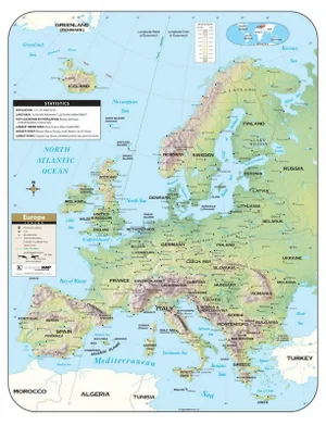 Laminated Map - Europe Shaded Relief Wall Map  29"x38"