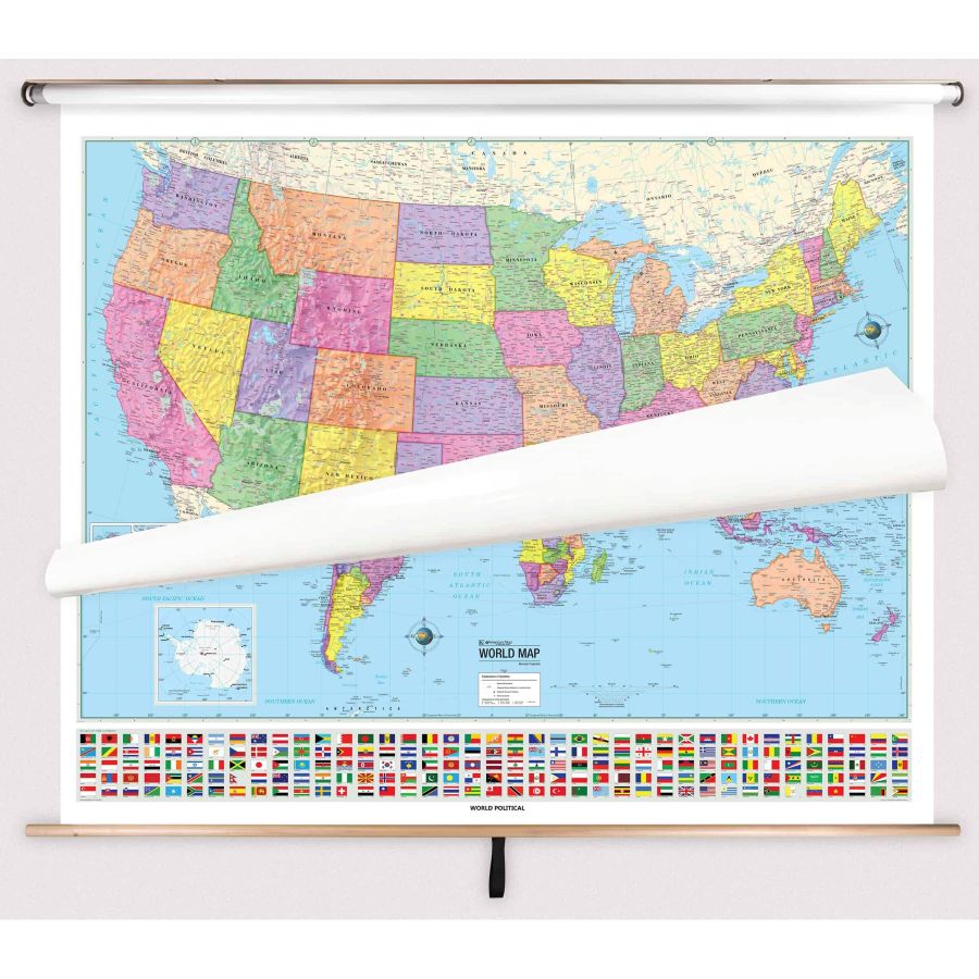 Image of KAPPA Canada/USA/World Advanced Poltical Spring Roller Map w/ Backboard