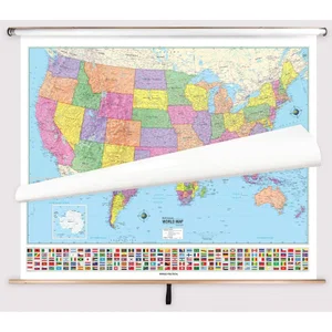 KAPPA Canada/USA/World Advanced Poltical Spring Roller Map w/ Backboard