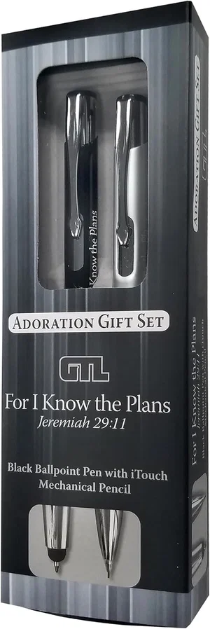 Adoration Pen and Pencil Gift Set - Black and Silver