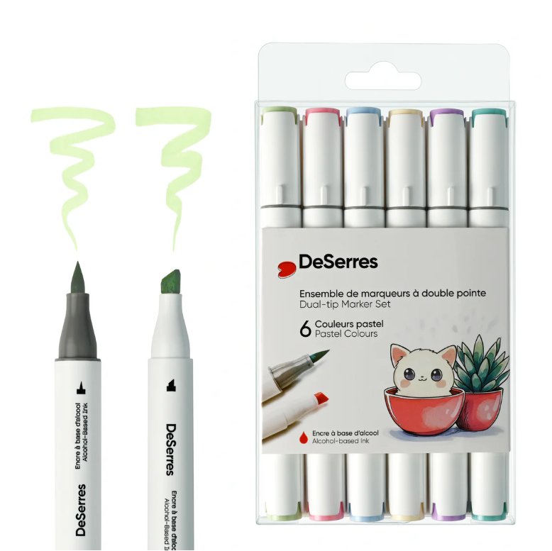 Image of DeSerres Alcohol Dual Tip Marker 6 pk – Pastel Colours