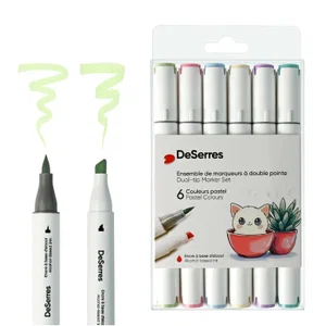 DeSerres Alcohol Dual Tip Marker 6 pk - Pastel Colours