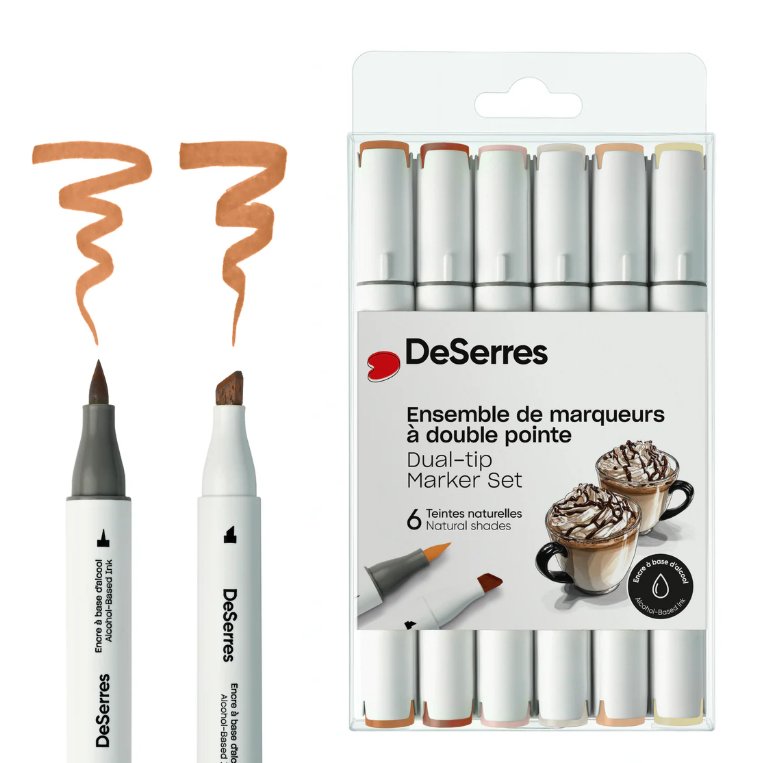 Image of DeSerres Alcohol Dual Tip Marker 6 pk – Natural Shades