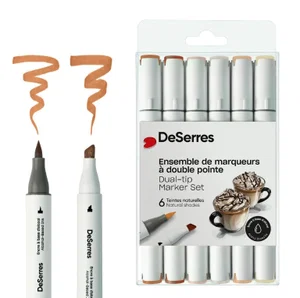 DeSerres Alcohol Dual Tip Marker 6 pk - Natural Shades