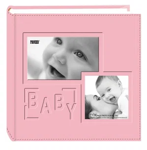 Photo Album 200-Pocket Embossed "Baby"" Pink Leatherette Frame Cover