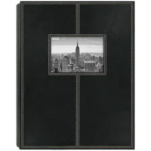 Photo Album 300-Pocket Sewn Leatherette Frame Cover Black