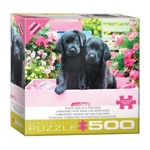 500 Pc Puzzle - Black Labs in Pink Box
