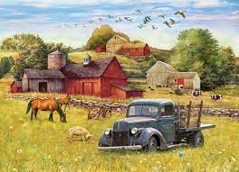 Puzzle Tray Blue Truck Farm 35pc