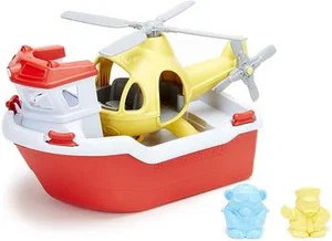 Rescue Boat With Helecopter - Green Toys