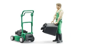 Gardener with Lawn Mower and Equipment bworld
