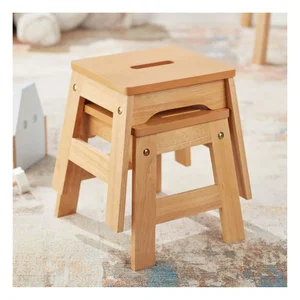 Wooden Stools - Set of 2 Natural