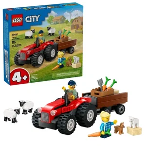 Lego City Red Farm Tractor with Trailer & Sheep