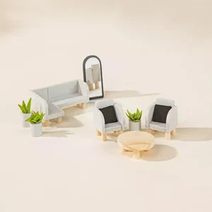 Wooden Doll House Living Room Furniture & Accessories (10 pcs)