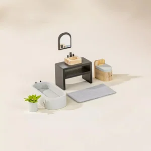 Wooden Doll House Bathroom Furniture & Accessories (6 pcs)