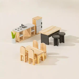 Wooden Doll House Kitchen Furniture & Accessories (11 pcs)