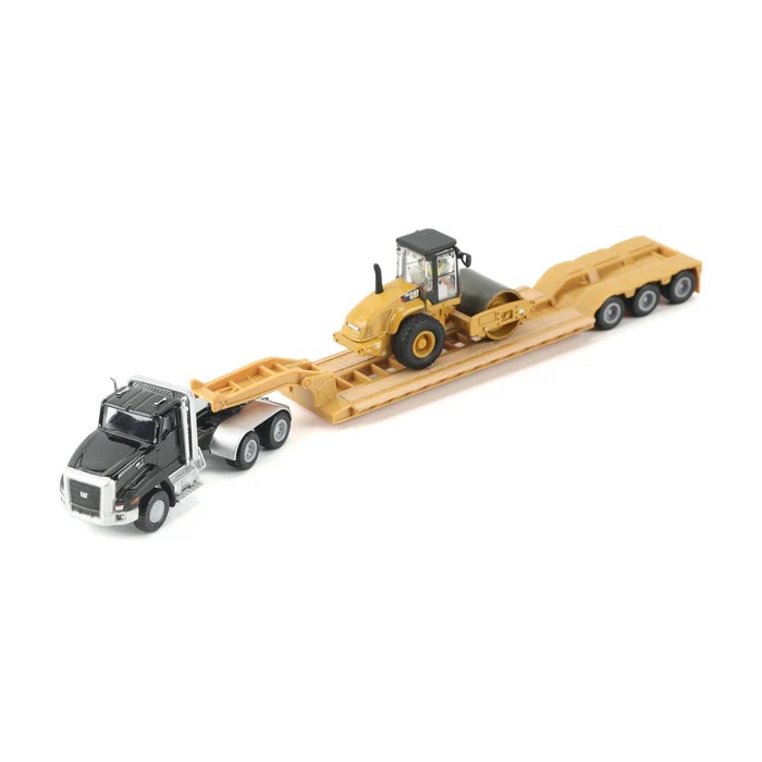 Image of 1:87 Kenworth T880 Blsvk Tractor w/ Lowboy Trailer & Cat roller