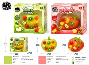 Jumbo Strawberry squish,  small pvc fruits components inside