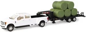 1:32 2017 Ford F-350 Pickup and Gooseneck Trailer with Bales