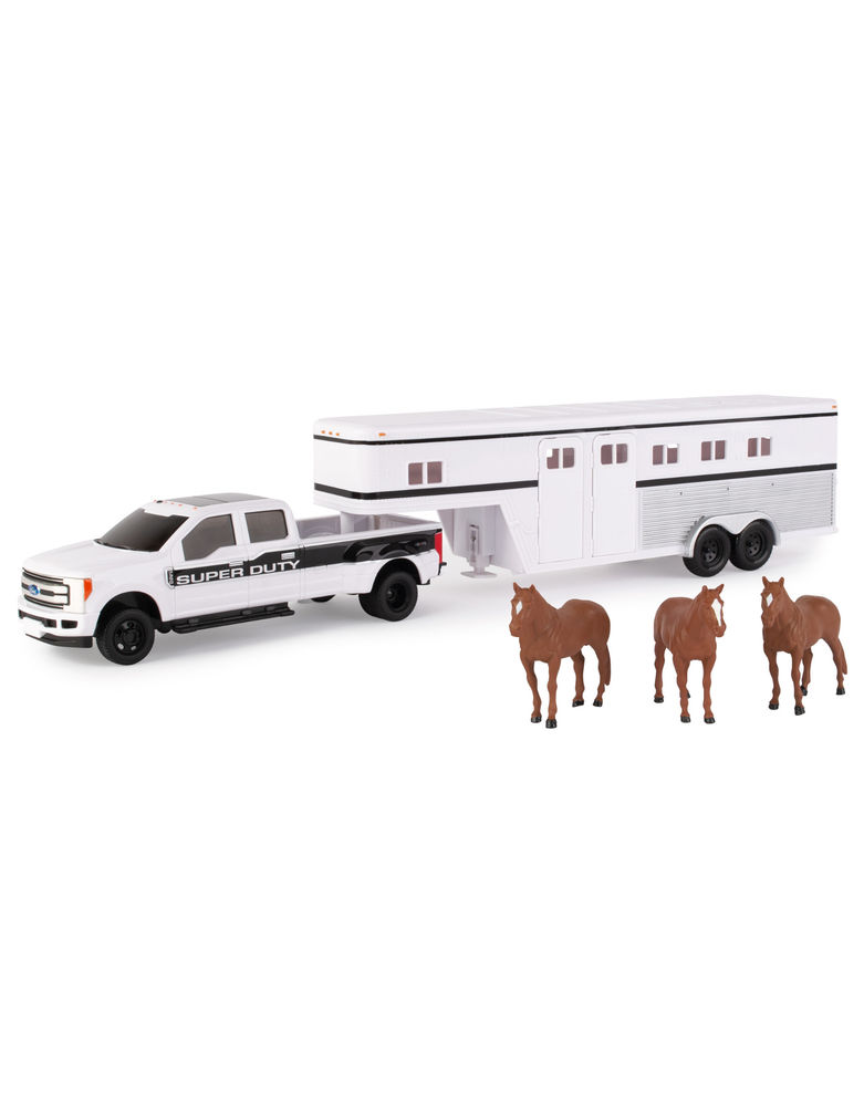 Image of 1:32 2017 Ford F-350 Pickup with Horse Trailer and Horses