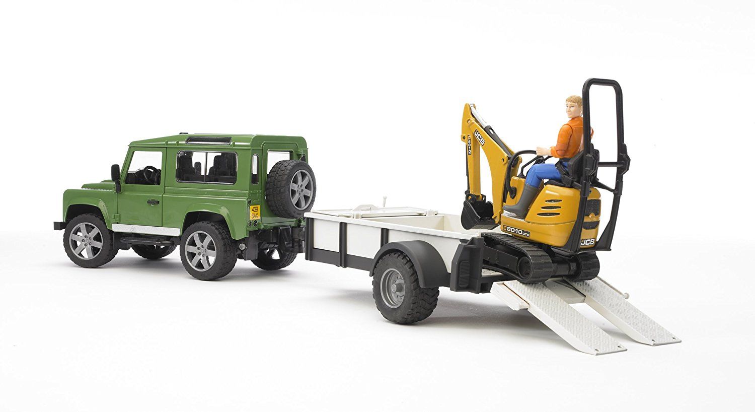 Image of Land Rover Defender with Trailer, Cat Mini-excavator and Man