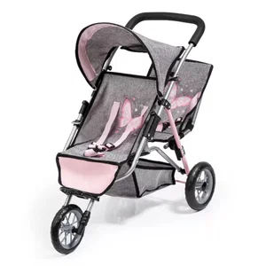 Duo Twin 3 Wheels Dolls Pram Stroller - Butterfly