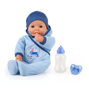 Hello Baby Boy 18" w/ Blue Boat, Pacifier, Bottle, Matching Cap