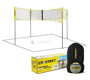 CROSSNET Original 4 Square Volleyball Net and Backyard Yard Gameset - Yellow